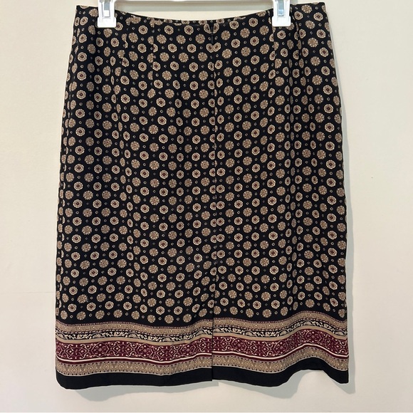 Talbots Silk Skirt Women’s 12 Black Gold Print Career Casual Invisible Zip - Picture 3 of 11